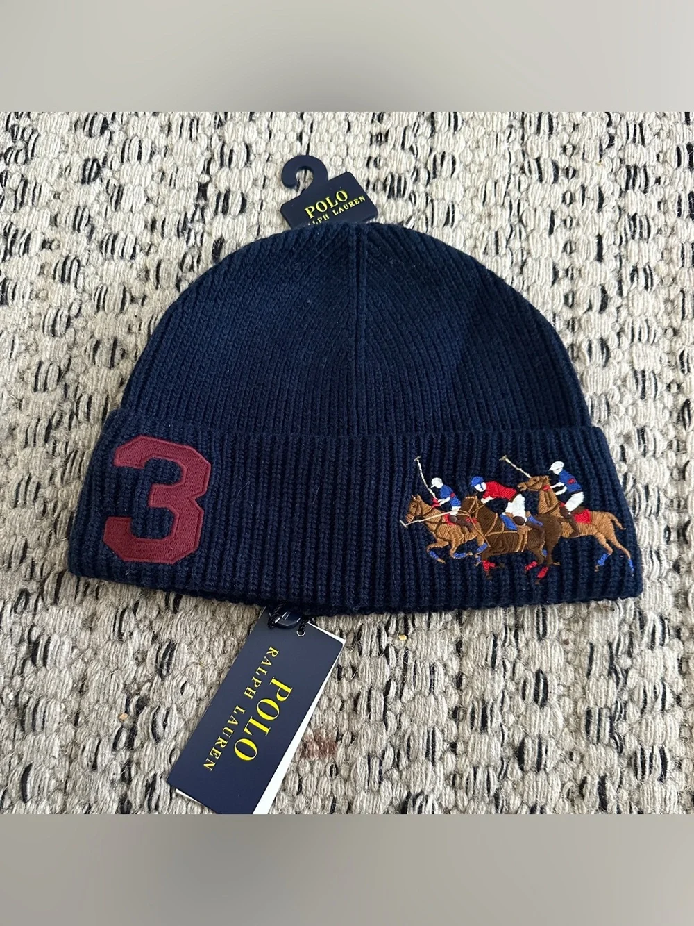 NWT Polo Ralph Lauren Triple Pony Beanie Skull Cap Hat One Size